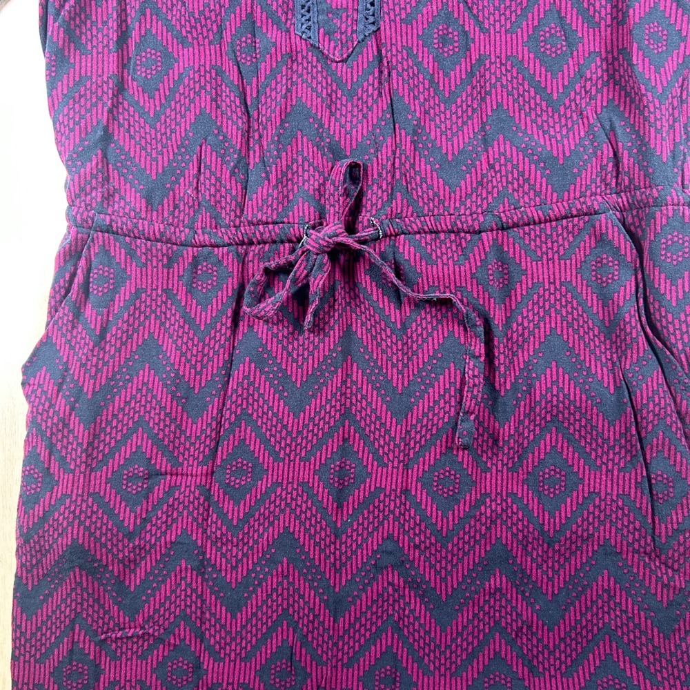 Skies Are Blue Women Magenta Navy Geometric Print Drawstring Mini Dress Size M - Picture 3 of 7